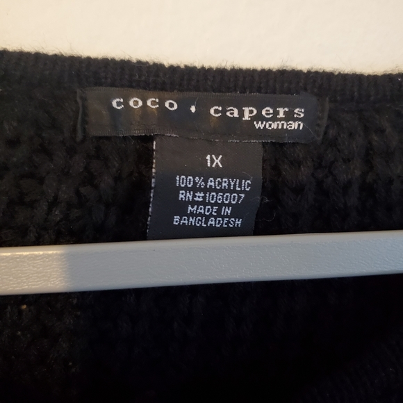 Coco+Capers Black Short Sleeve Cable knit Cardigan Sweater - Picture 3 of 6
